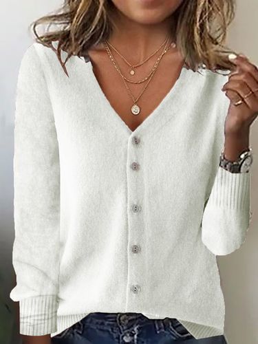 Yarn/Wool Yarn Casual Loose Crew Neck Cardigan - Just Fashion Now - Modalova