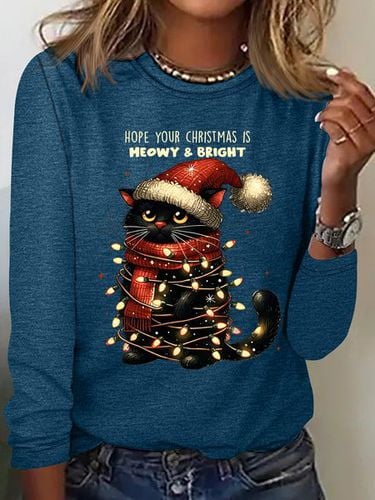 Hope Your Christmas Is Meowy and Bright Casual Long Sleeve Shirt - Just Fashion Now - Modalova