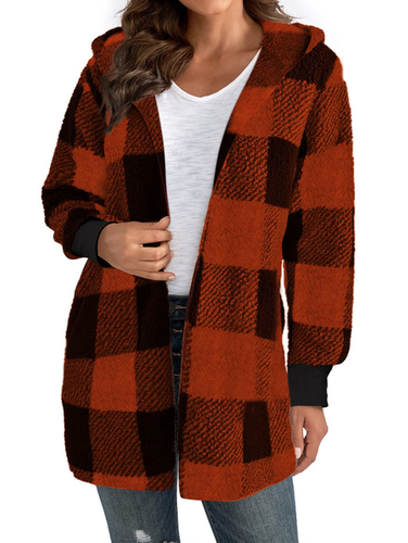 Loose Casual Hoodie Plaid Jacket - Just Fashion Now - Modalova