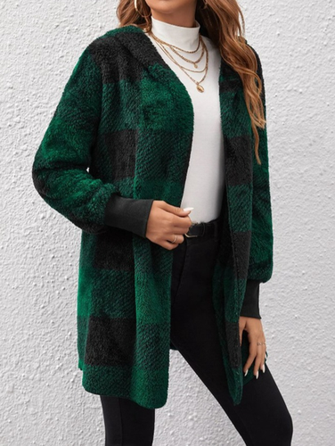 Loose Casual Hoodie Plaid Jacket - Just Fashion Now - Modalova