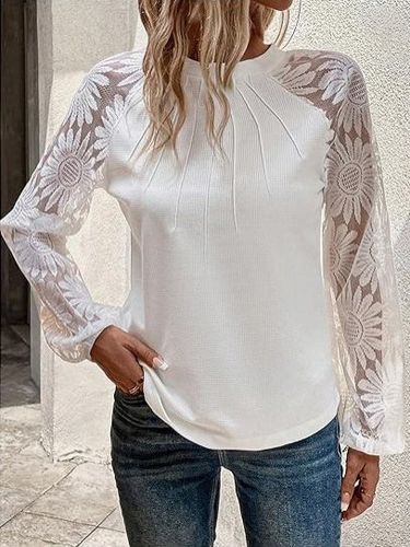 Women's Split Joint Lace Crew Neck Casual Top - Just Fashion Now - Modalova