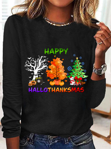 Hallothanksmas Casual Long Sleeve Shirt - Just Fashion Now - Modalova