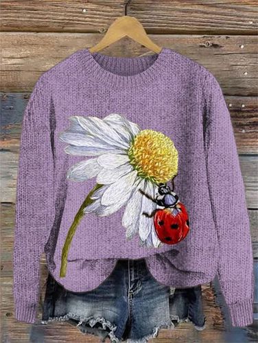 Cotton Loose Floral Casual Sweater - Just Fashion Now - Modalova