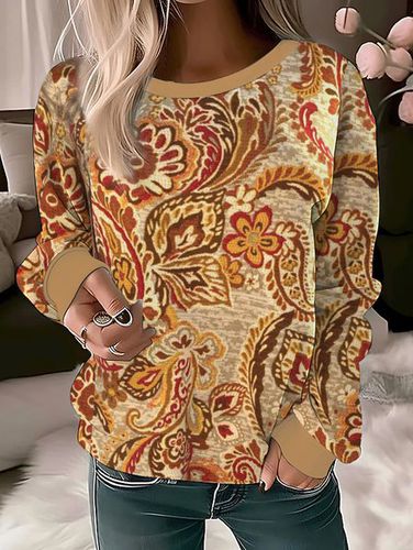 Ethnic Floral Design Round Neck Sweatshirt - Just Fashion Now - Modalova