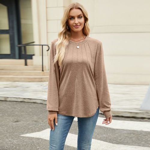 Women's Long Sleeve Blouse Spring/Fall Black Plain Crew Neck Daily Going Out Casual Top - Just Fashion Now - Modalova