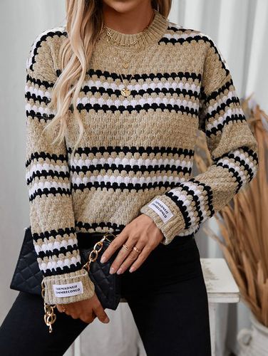 Striped Crew Neck Casual Yarn/Wool Yarn Sweater - Just Fashion Now - Modalova