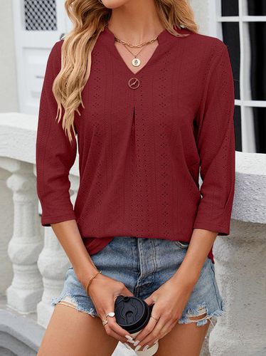 Knitted Loose V Neck Casual T-Shirt - Just Fashion Now - Modalova