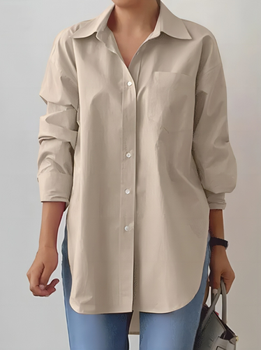 Loose Shirt Collar Casual Plain Blouse - Just Fashion Now - Modalova