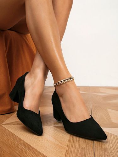 Women Minimalist Chunky Heel Shallow Pumps Classic Dress Shoes - Just Fashion Now - Modalova