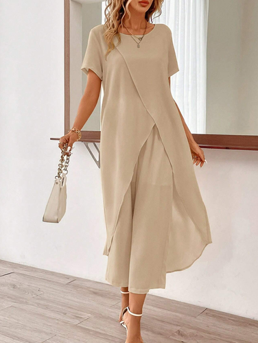 Casual Cotton And Linen Plain Loose Two-Piece Set - Just Fashion Now - Modalova
