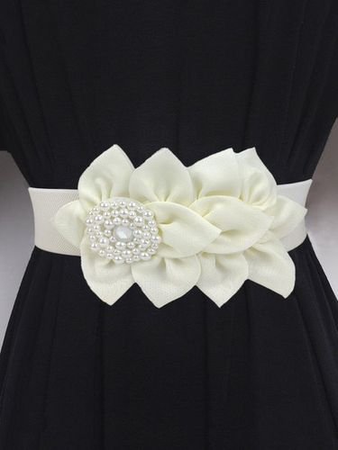 Elegant Imitation Pearl Beading Floral Elastic Wide Waistband - Just Fashion Now - Modalova