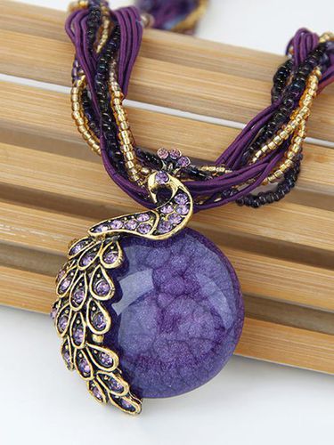 Peacock Rhinestone Beads Pendant Necklaces - Just Fashion Now - Modalova