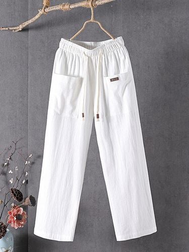 Casual Plain Cotton And Linen Pants - Just Fashion Now - Modalova