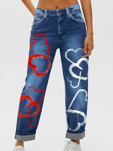Womens Valentine's Day Cordate Casual Printed Jeans - Just Fashion Now - Modalova