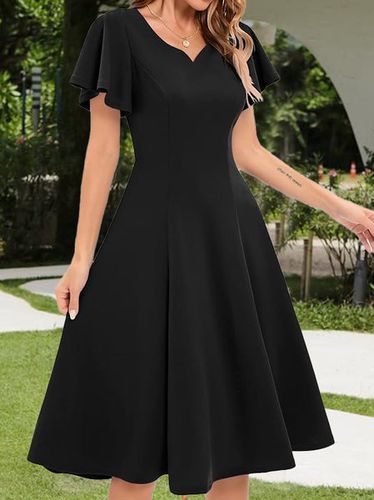 Cotton-Blend Ruffled Sleeves Elegant Dress - Just Fashion Now - Modalova