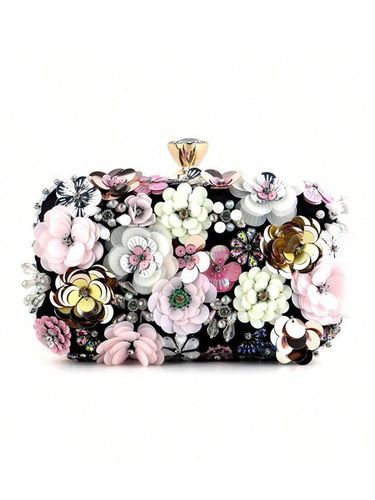 Elegant Floral Beaded Clutch Bag with Crossbody Chain Strap - Just Fashion Now - Modalova