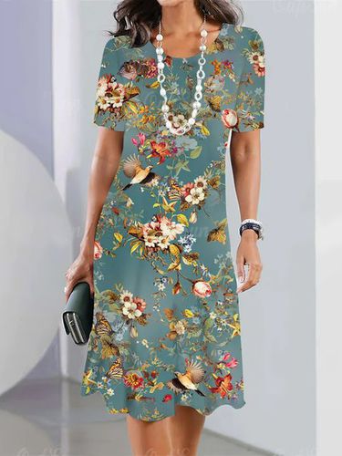 Elegant Crew Neck Floral And Bird Dress - Just Fashion Now - Modalova