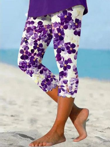 Knitted Regular Fit Casual Pansies Floral Leggings - Just Fashion Now - Modalova