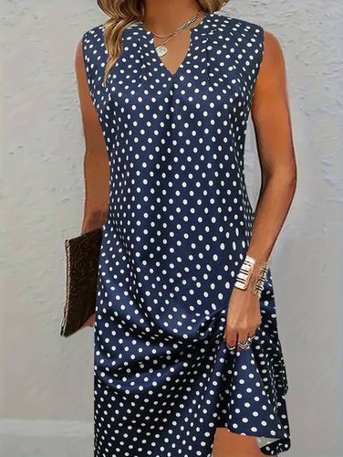 Elegant Polka Dots V Neck Loose Dress - Just Fashion Now - Modalova