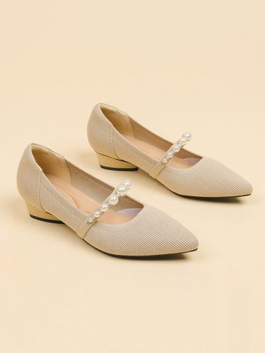 Elegant Imitation Pearl Breathable Mesh Fabric Low Heel Mary Jane Shoes - Just Fashion Now - Modalova