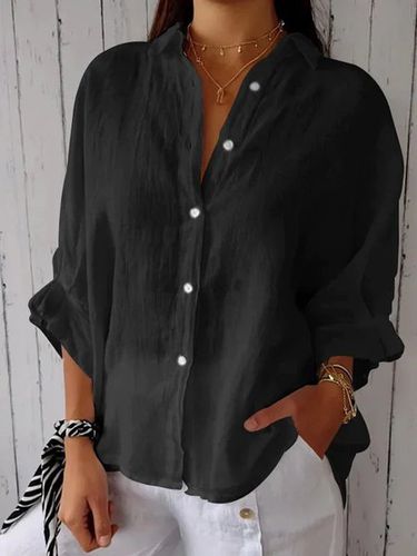 Loose Casual Shirt Collar Plain Blouse - Just Fashion Now - Modalova