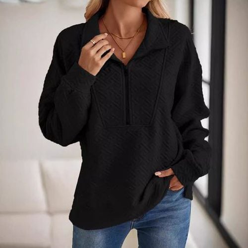 Loose Casual Shirt Collar Zipper Sweatshirt - Just Fashion Now - Modalova