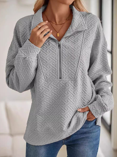 Loose Casual Shirt Collar Zipper Sweatshirt - Just Fashion Now - Modalova