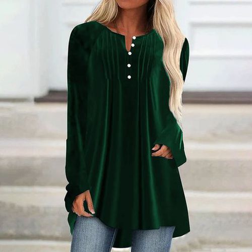 Plain Casual Crew Neck Loose Blouse - Just Fashion Now - Modalova