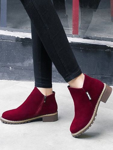 British Style Round Toe Comfortable Zip Low Heel Booties - Just Fashion Now - Modalova