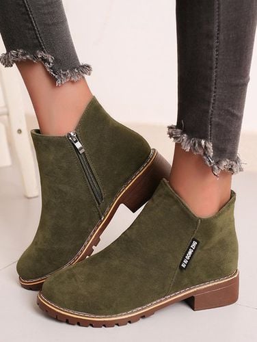 British Style Round Toe Comfortable Zip Low Heel Booties - Just Fashion Now - Modalova