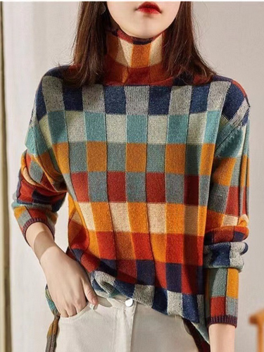 Geometric Crew Neck Casual Sweater - Just Fashion Now - Modalova