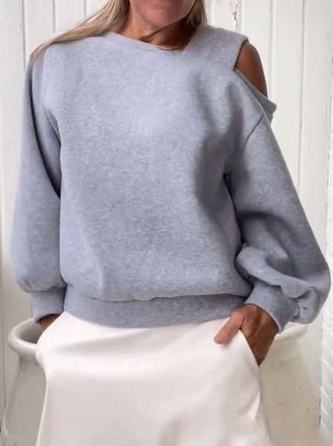 Loose One Shoulder Casual Plain Sweatshirt - Just Fashion Now - Modalova