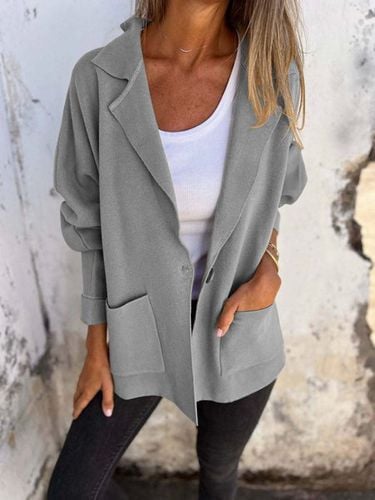 Loose Casual Plain Shawl Collar Coat - Just Fashion Now - Modalova