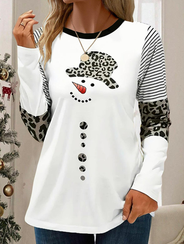 Women's Long Sleeve T-shirt Spring/Fall White Christmas Snowman Jersey Crew Neck Daily Going Out Casual Top - Just Fashion Now - Modalova