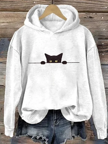 Women's Casual Funny Black Cat Print Hoodie - Just Fashion Now - Modalova