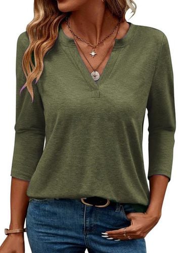 Women's Long Sleeve Blouse Spring/Fall Black Plain V Neck Daily Going Out Casual Top - Just Fashion Now - Modalova