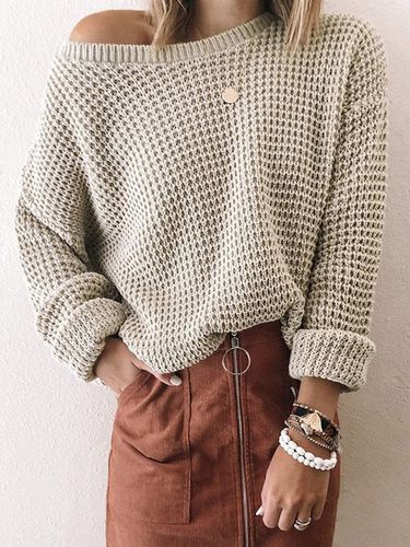 Crew Neck Casual Plain Wool/Knitting Sweater - Just Fashion Now - Modalova