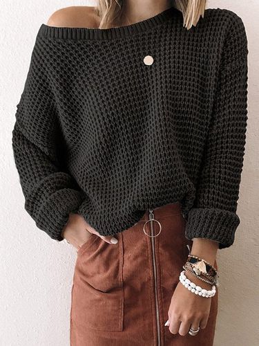 Crew Neck Casual Plain Wool/Knitting Sweater - Just Fashion Now - Modalova