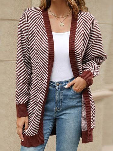 Casual Loose Wool/Knitting Striped Cardigan - Just Fashion Now - Modalova