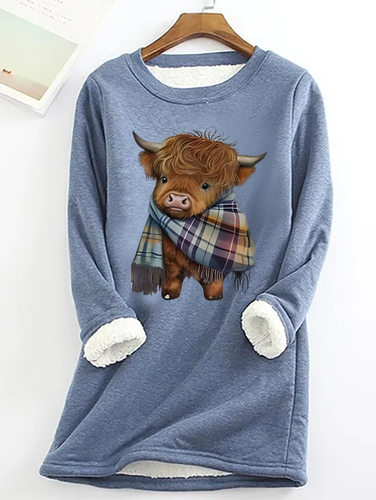 Highland Cow Print Casual Fluff Fleece Fabric Sweatshirt - Just Fashion Now - Modalova