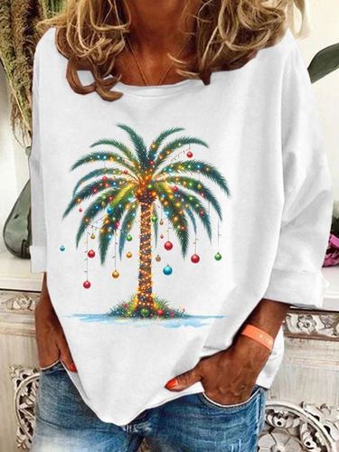 Ladies' Christmas Palm Tree Printed Casual Sweatshirt - Just Fashion Now - Modalova