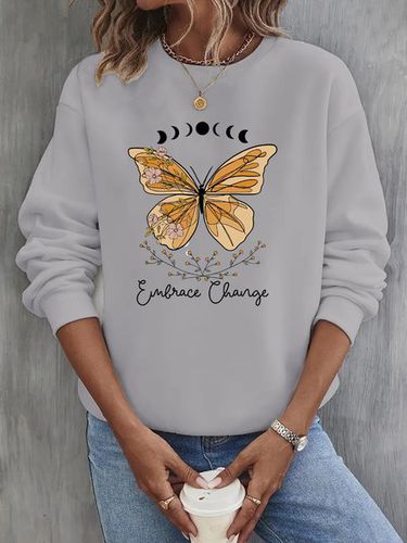 Loose Crew Neck Casual Butterfly Sweatshirt - Just Fashion Now - Modalova