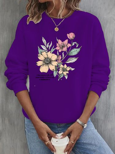 Crew Neck Loose Casual Floral Sweatshirt - Just Fashion Now - Modalova