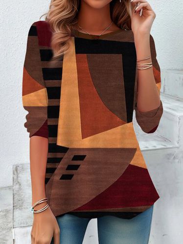 Women's Long Sleeve T-shirt Spring/Fall Brown Colorblock Jersey Crew Neck Daily Going Out Casual Top - Just Fashion Now - Modalova