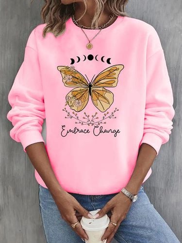 Loose Crew Neck Casual Butterfly Sweatshirt - Just Fashion Now - Modalova