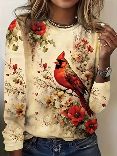 Women's Long Sleeve T-shirt Spring/Fall Yellow Bird Jersey Crew Neck Daily Going Out Casual Top - Just Fashion Now - Modalova