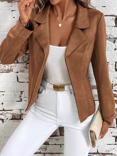 Lapel Collar Casual Loose Plain Jacket - Just Fashion Now - Modalova