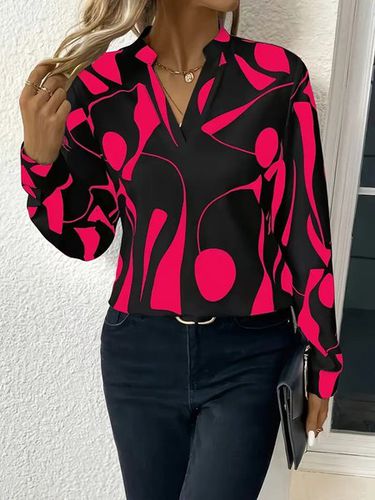 Women's Long Sleeve Blouse Spring/Fall Rose Red Abstract V Neck Daily Going Out Casual Top - Just Fashion Now - Modalova