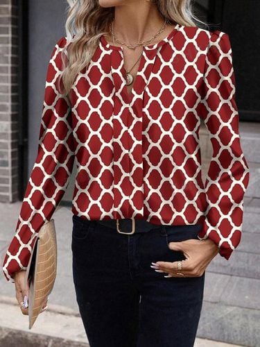 Women's Long Sleeve Blouse Spring/Fall Red Geometric V Neck Daily Going Out Casual Top - Just Fashion Now - Modalova