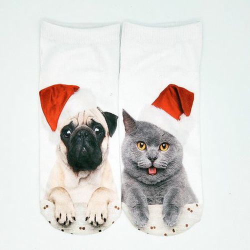 Christmas 3D Cat Pattern High Stretch Cotton Socks Festive Party Decorations - Just Fashion Now - Modalova